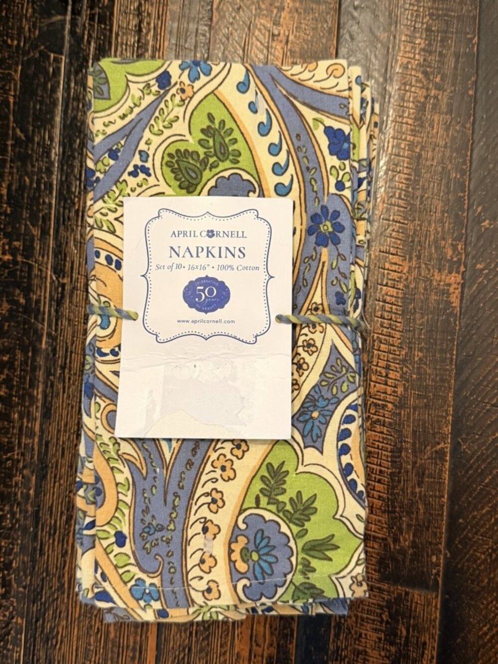 April Cornell Set of 10 Napkins Cotton Muted Indian Paisley Boho Tableware Decor